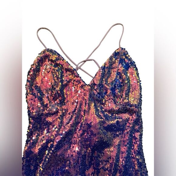 Strobe Light Sweetheart Iridescent Purple Sequin Lace-Up Dress - Picture 7 of 10